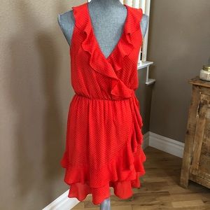 Adorable Orange Ruffle Polka Dot Dress Anthropolo